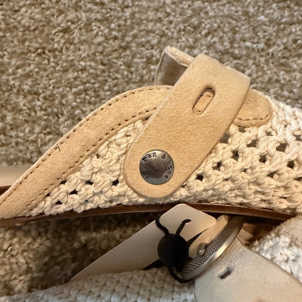 Rag & Bone Ansley mules Crochet cream 38 buckle classic boho designer cotton - Picture 5 of 7